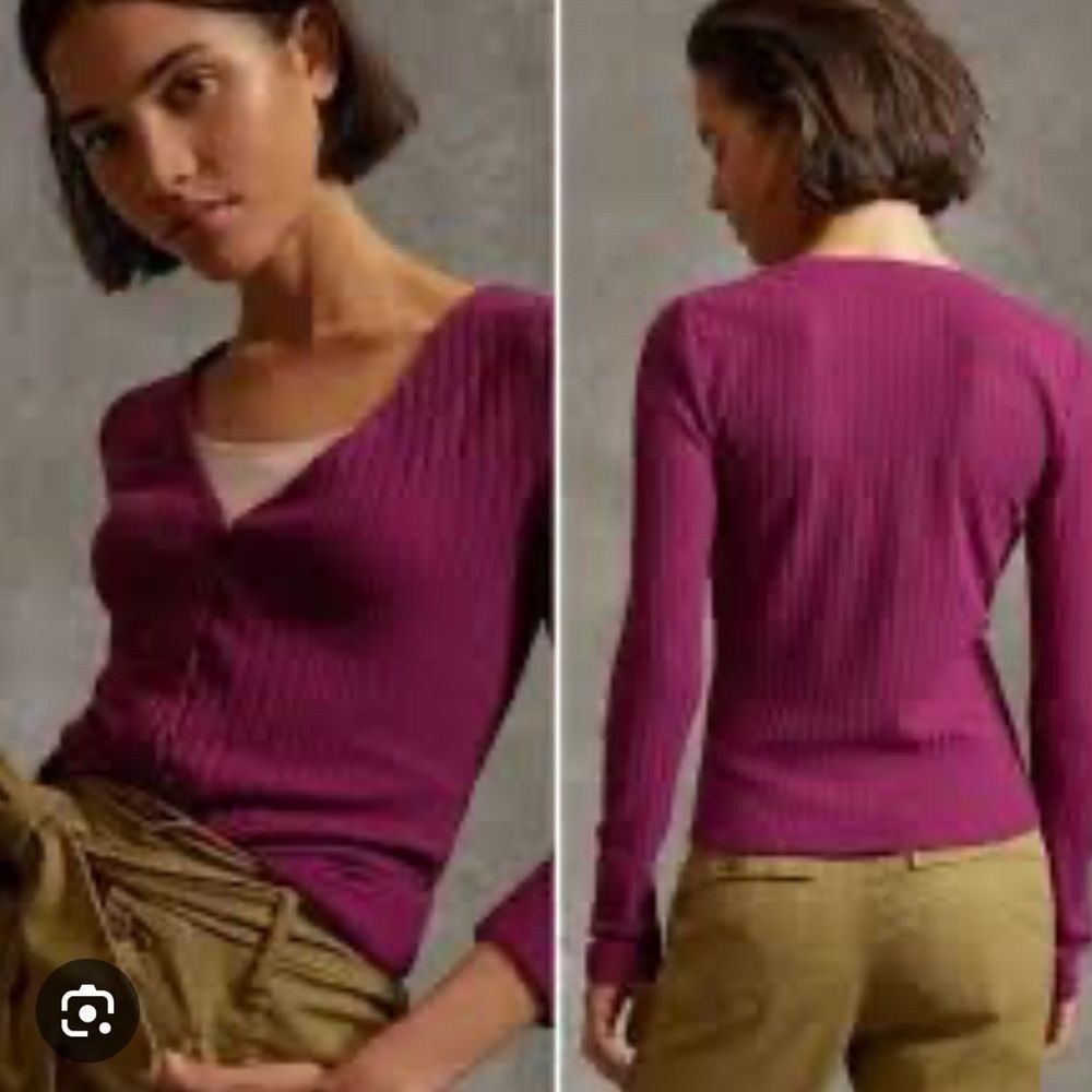 Maeve by Anthropologie‎ Meryl Button Front Ribbed Cardigan medium holiday